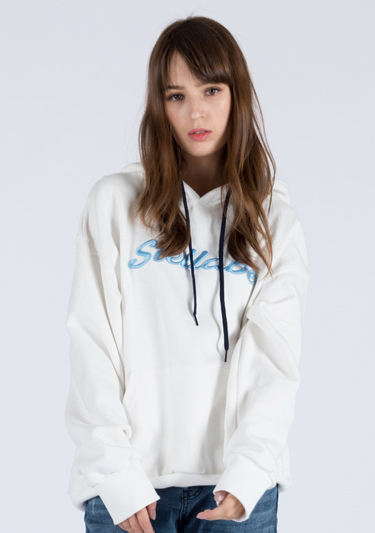 EMBROIDERY PULL OVER HOODIE (WHITE)